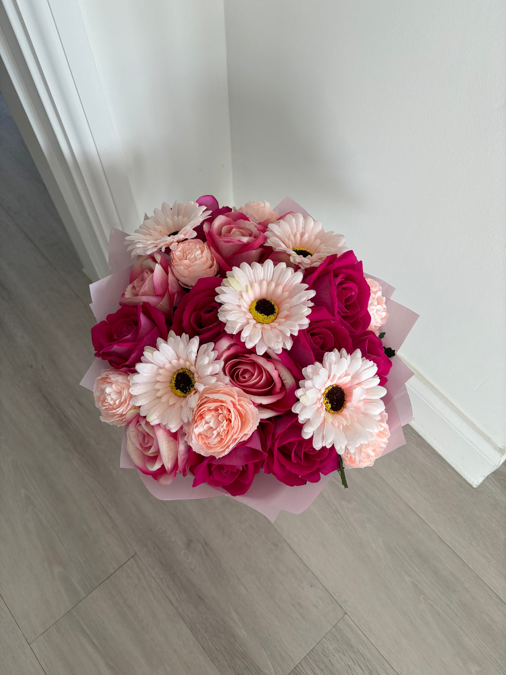 Mixed Wild Pink Wrapped Bouquet